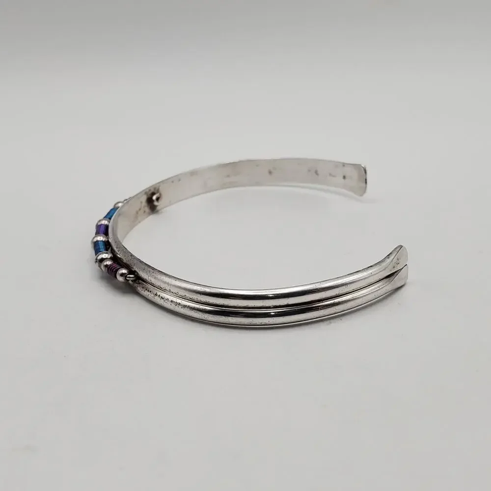 Sterling Silver 925 Vintage Wire Twist Detail Petite Cuff Bracelet Signed PJP - Picture 4 of 10